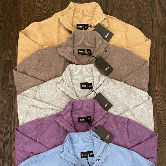 Hugo Boss Sweater Half Zip Buttons Purple Pullover